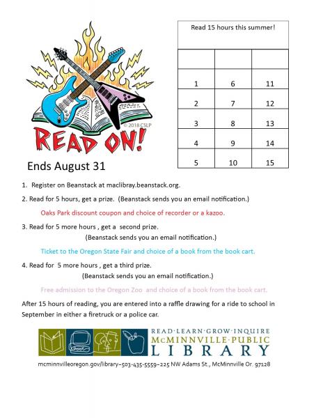 kid s summer reading log and program mcminnville oregon
