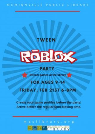Tween Roblox Party (ages 9-14)