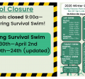 Upcoming survival swim weeks listed. The pool will close 9am to 11am during those weeks. Scroll below for the dates.
