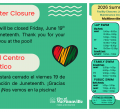 Summer schedule will start Monday, June 15 and aquatic center closed on Friday, June 19 for Juneteenth!