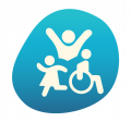blue icon child, adult, wheelchair