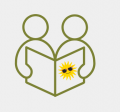line art two people reading a book with sun