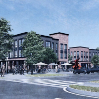 Perspective View of Mixed-Use Buildings 1&2 and Plaza - Looking Northwest from Baker Creek Road