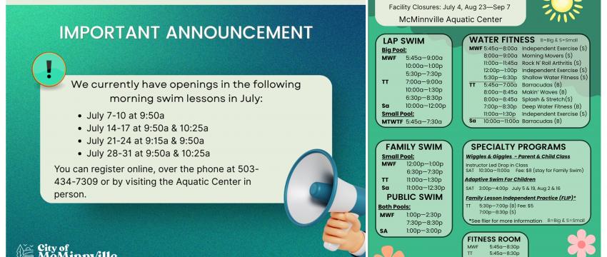 Openings in July lessons and our summer schedule