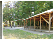 Lower City Park Covered Shelter and Child Using Sidewalk Chalk