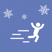 clipart stick figure running snowflakes in background