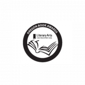 circle with text oregon book awards with line art open faced book