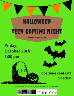 Halloween Teen Gaming Night flyer