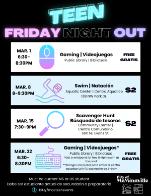 March teen night out schedule