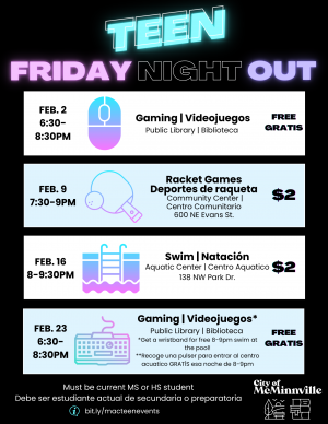 february teen night out schedule