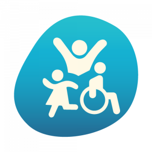blue icon child, adult, wheelchair