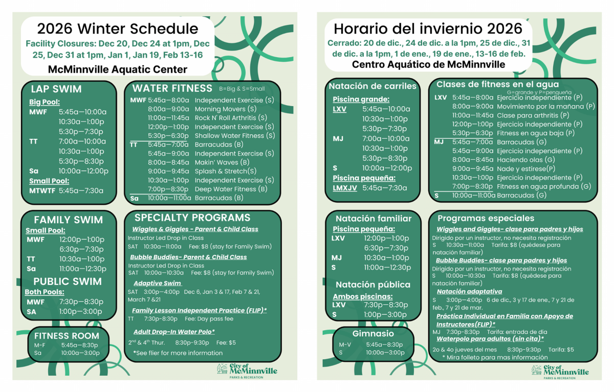 Winter schedule! Scroll down the page for the text version!