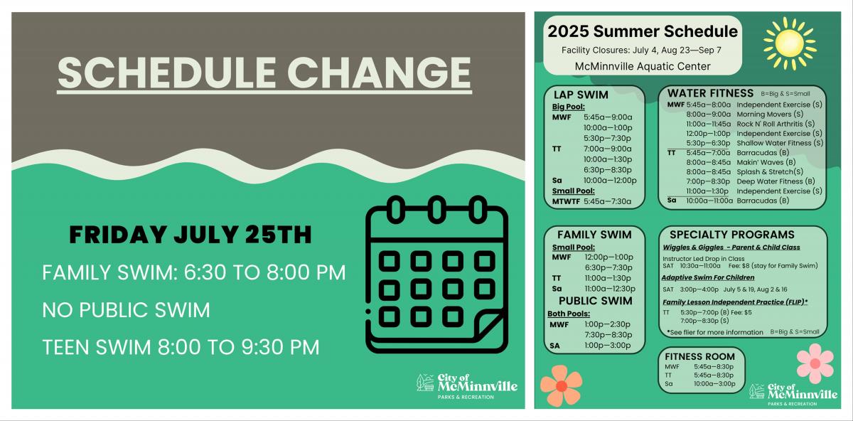Altered schedule on July 25th and our summer schedule.