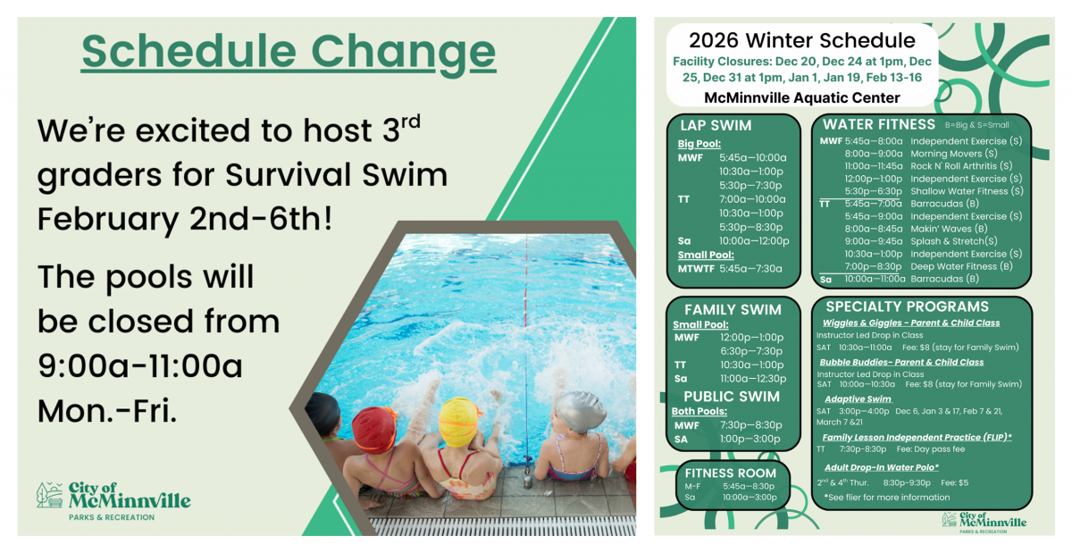 The aquatic center pools will be closed February 2 through February 6 from 9am to 11am due to survival swim!