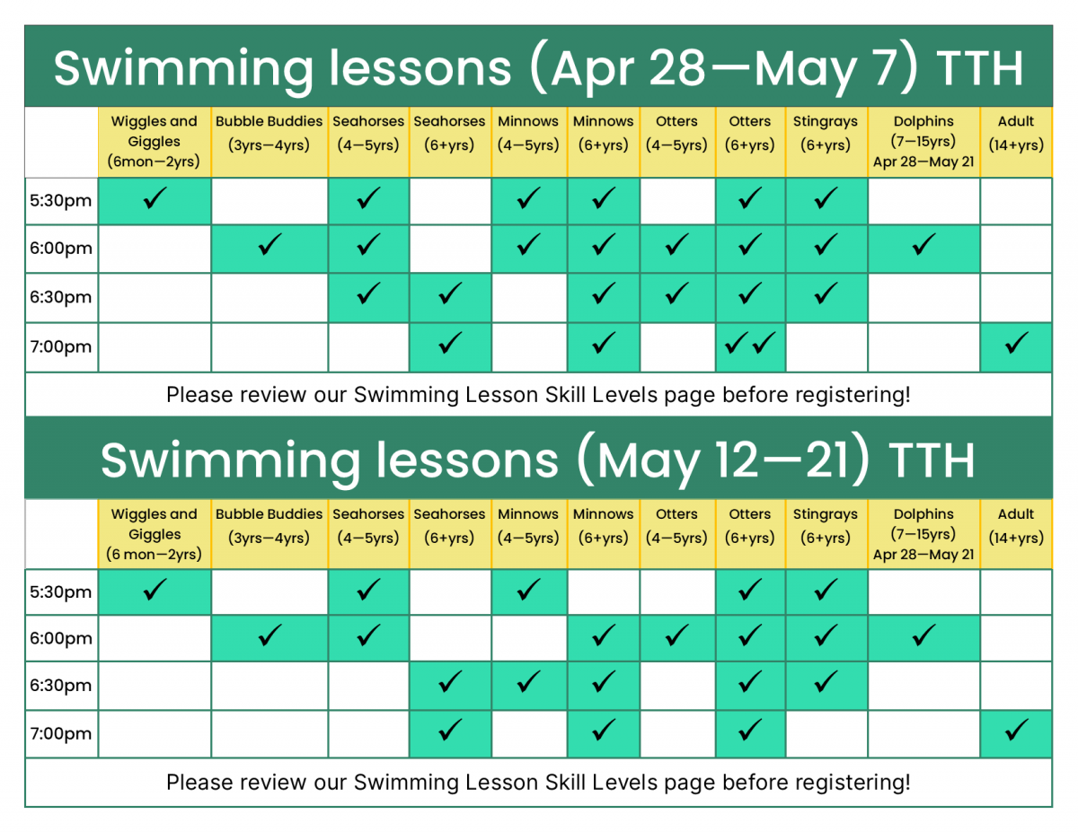 Swimming lesson dates are also viewable on the registration page!