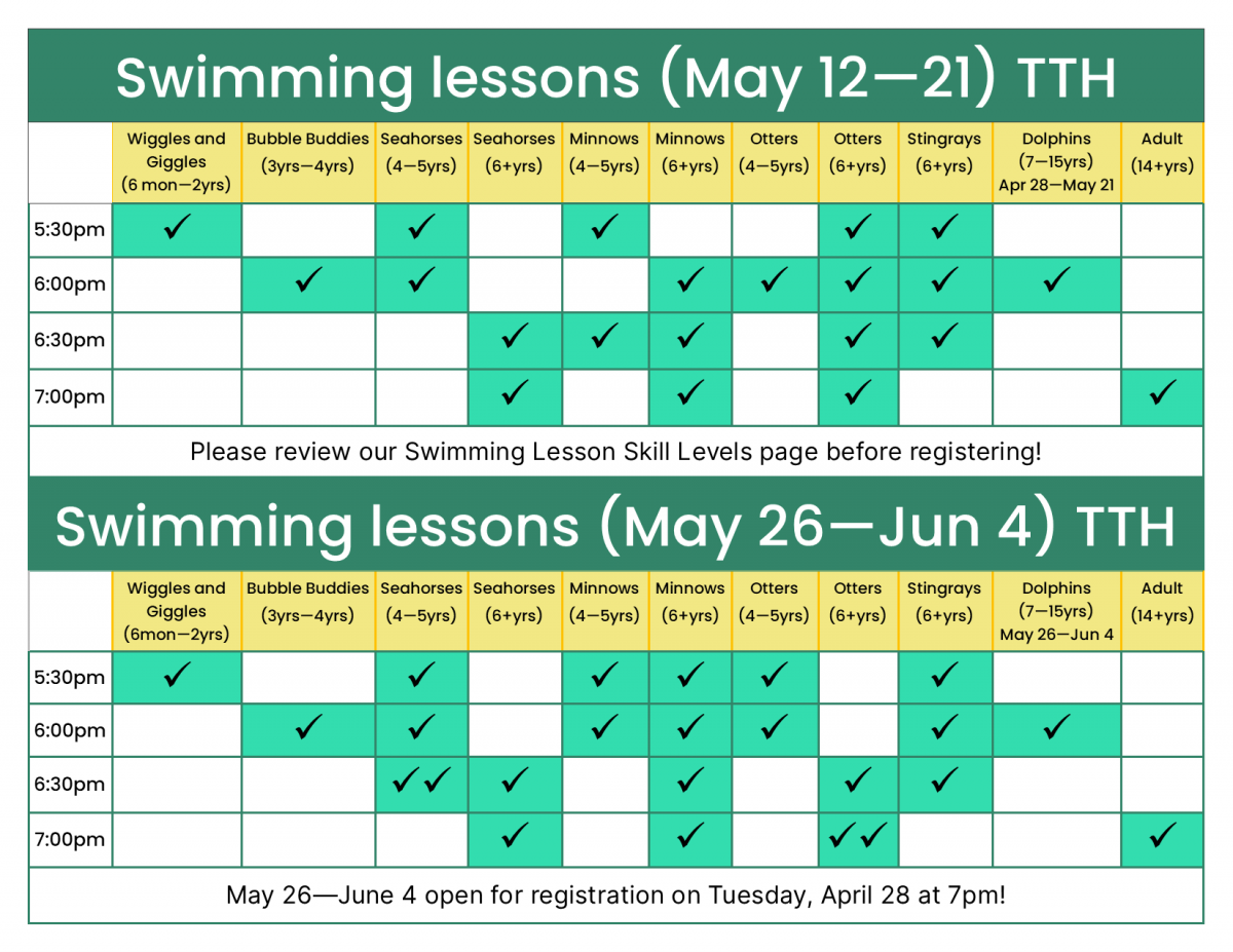 Swimming lesson dates are also viewable on the registration page!