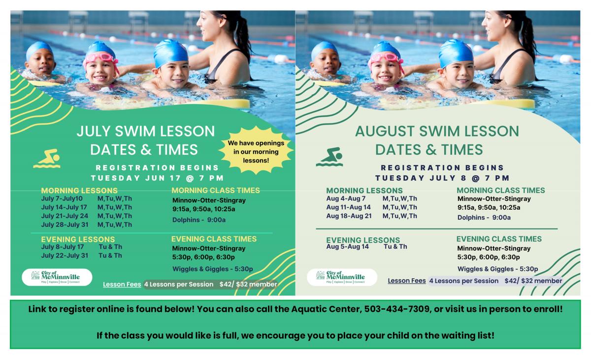 July and August lesson dates