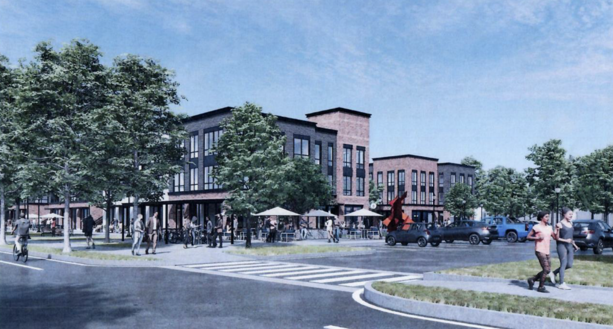 Perspective View of Mixed-Use Buildings 1&2 and Plaza - Looking Northwest from Baker Creek Road