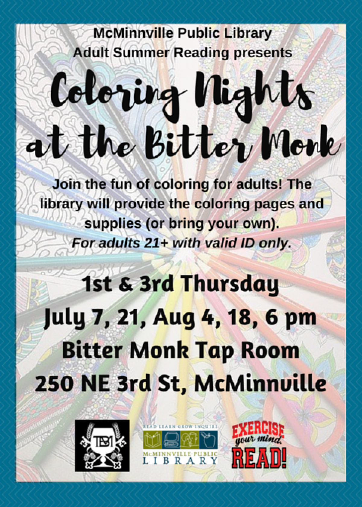 Coloring Nights At The Bitter Monk Mcminnville Oregon