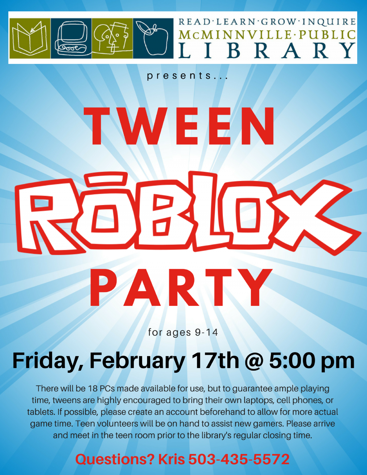 Tween Party Roblox Mcminnville Oregon - roblox library county