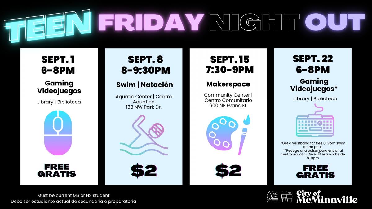 image of teen night schedule with lots of text