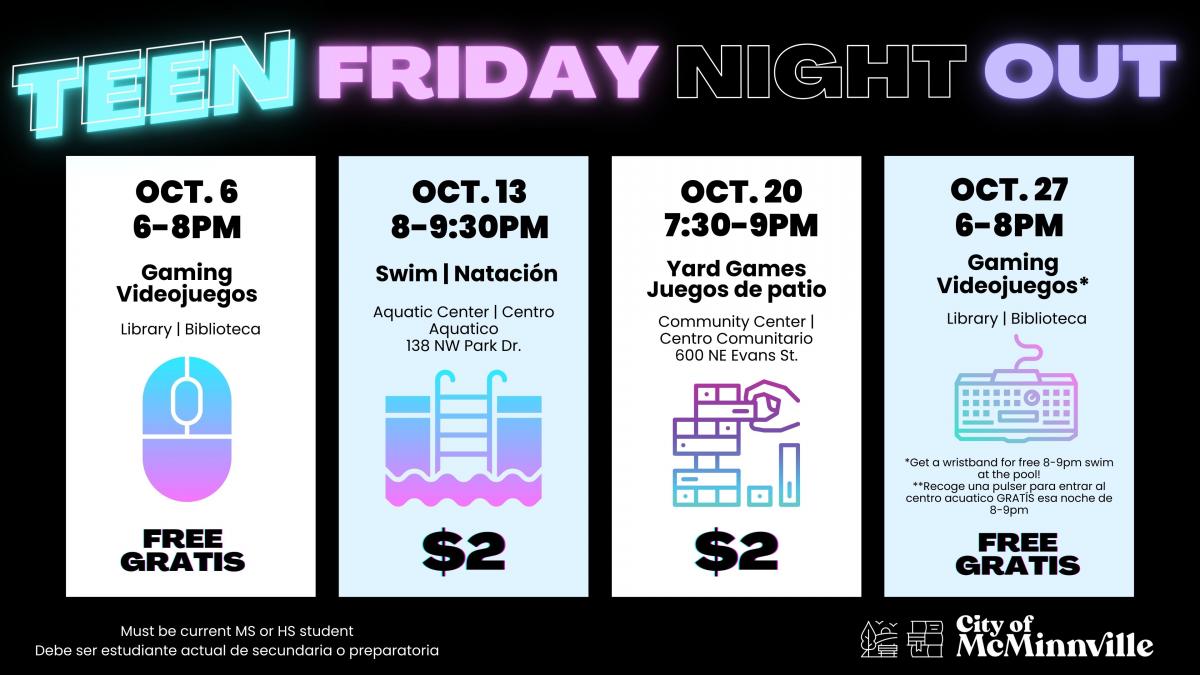 Teen Night October schedule