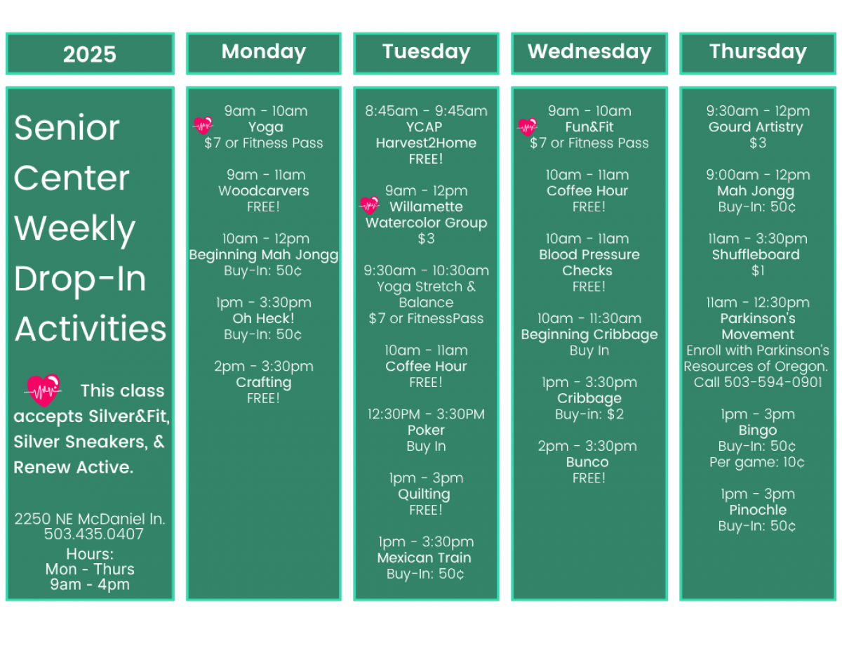 Senior Center 2025 Weekly Programs