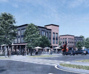 Perspective View of Mixed-Use Buildings 1&2 and Plaza - Looking Northwest from Baker Creek Road