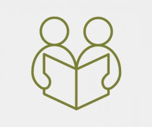 line art two bodies reading book