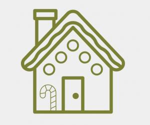 line art green gingerbread house