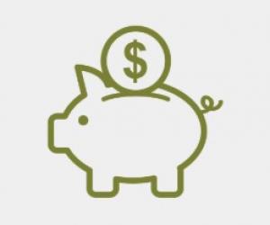 line art of piggy bank with coin and dollar sign
