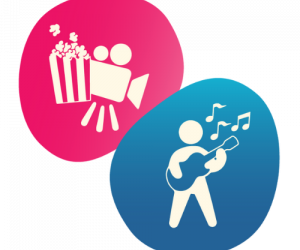Movies and music icons popcorn and guitar player