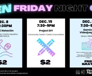 teen night schedule december 8 15 and 22