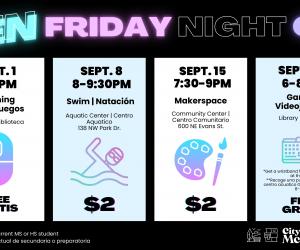 image of teen night schedule with lots of text